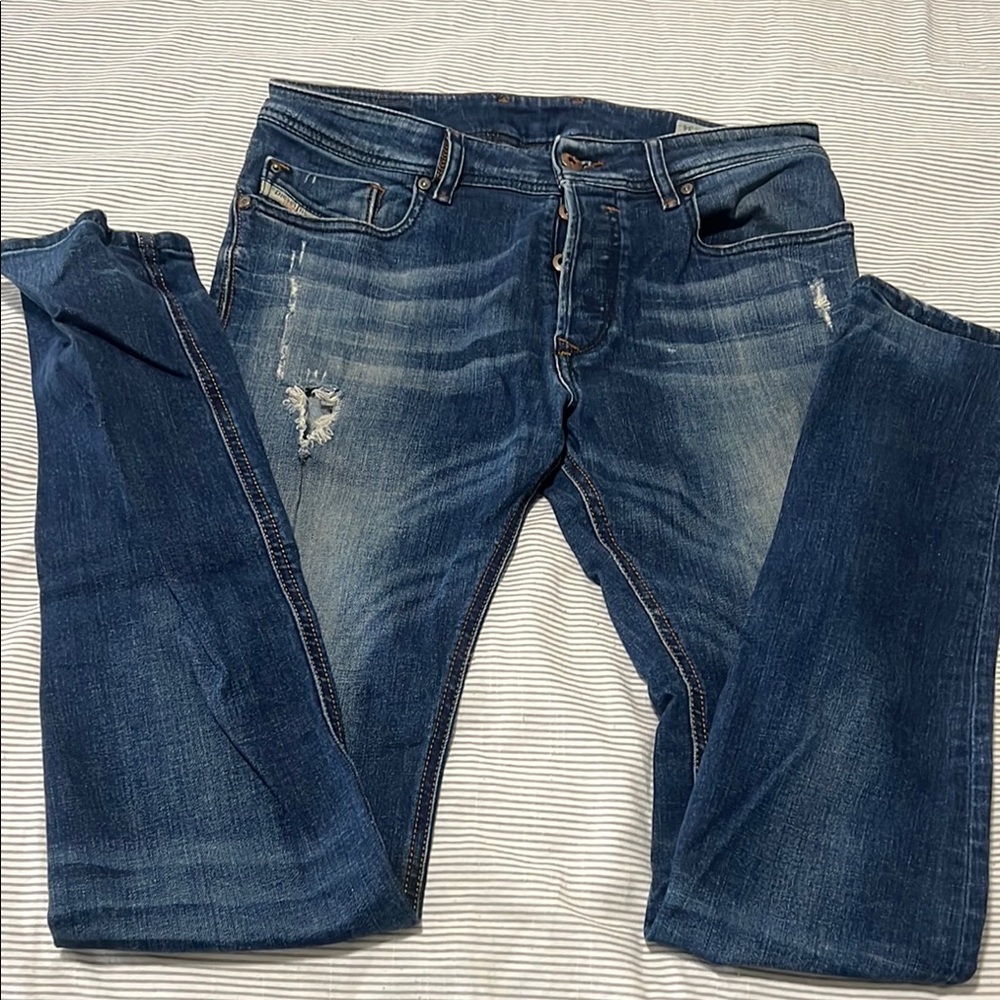 Diesel Blue Skinny Jeans with Vintage Distressing
